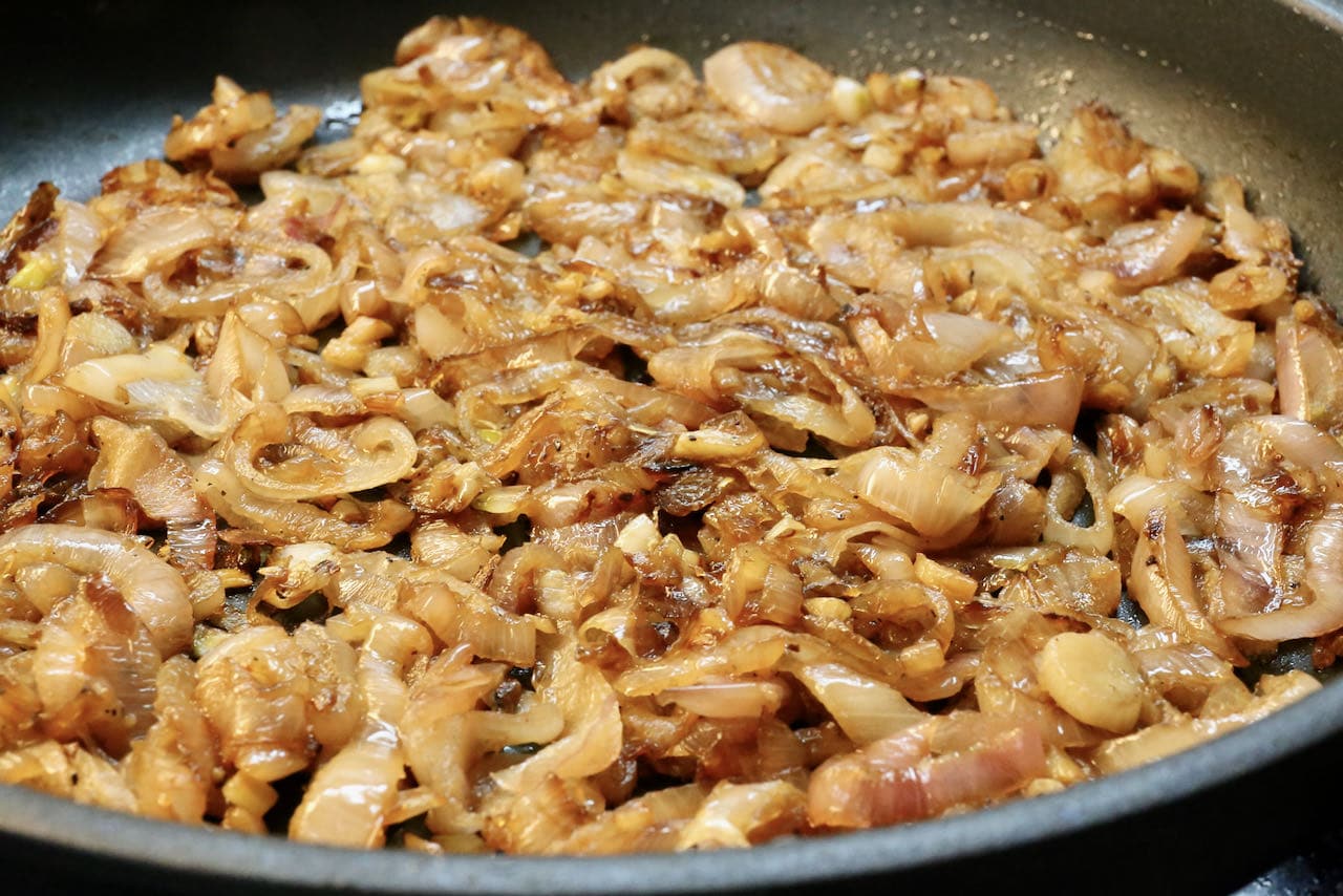 Caramelized shallots should be cooked low and slow until browned. 