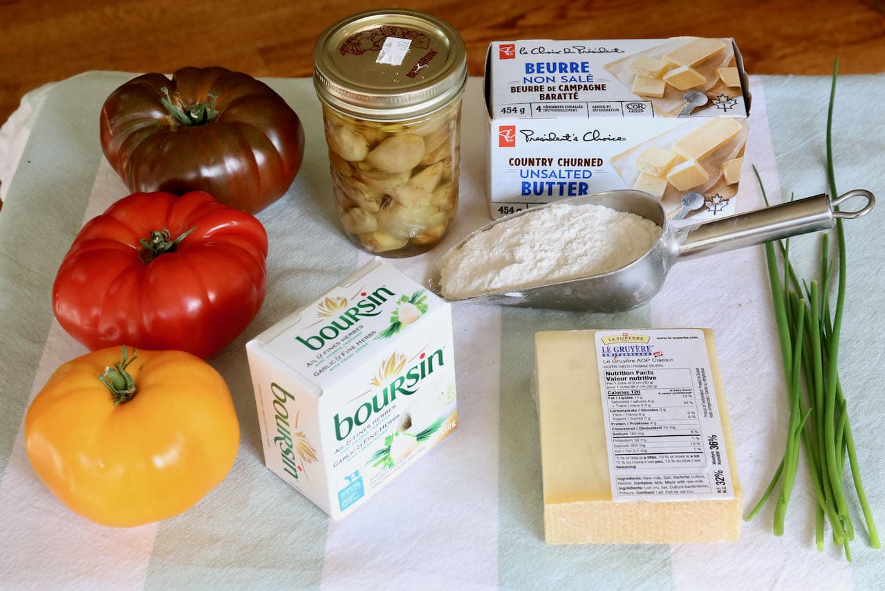 Traditional French Tomato Tart recipe ingredients.