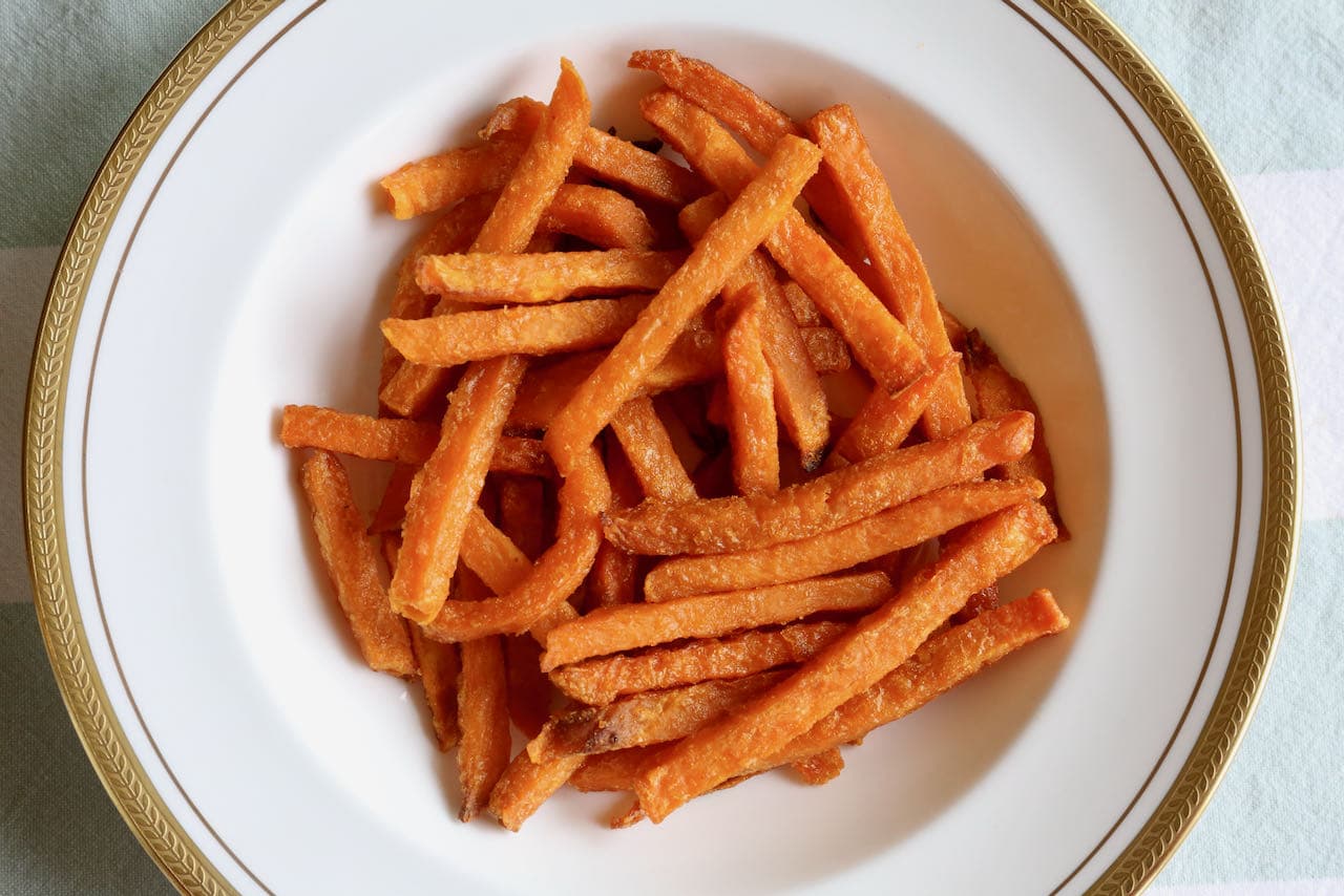 Sweet potato fries are an easy vegetarian snack or side dish.