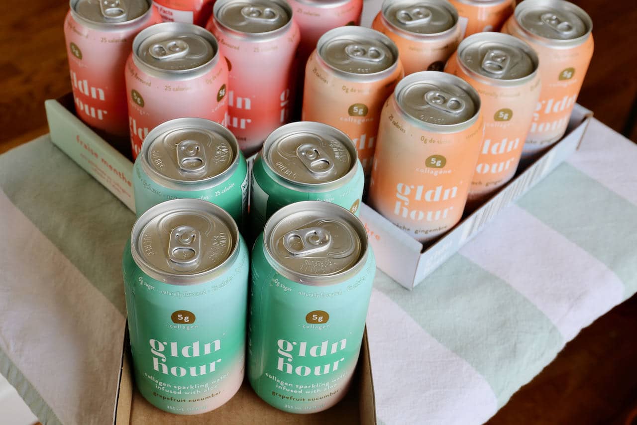 Gldn Hour is a Canadian sparkling collagen water brand featuring 3 flavours. 