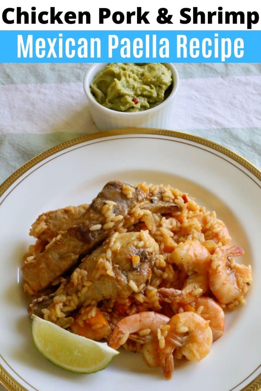 Save our Chicken Pork & Shrimp Mexican Paella Recipe to Pinterest!