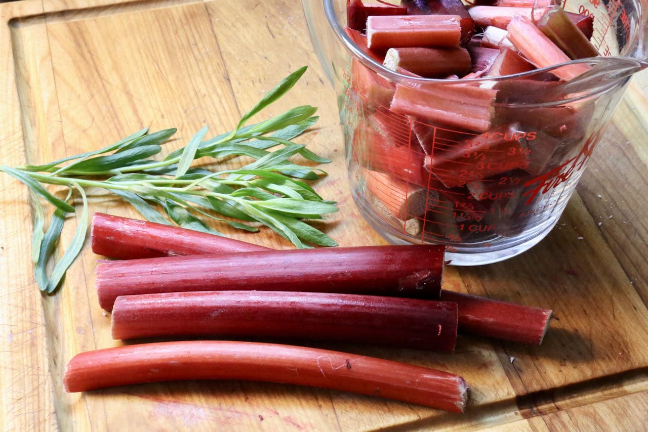 Our Pickled Rhubarb recipe features fresh tarragon and mustard seeds.
