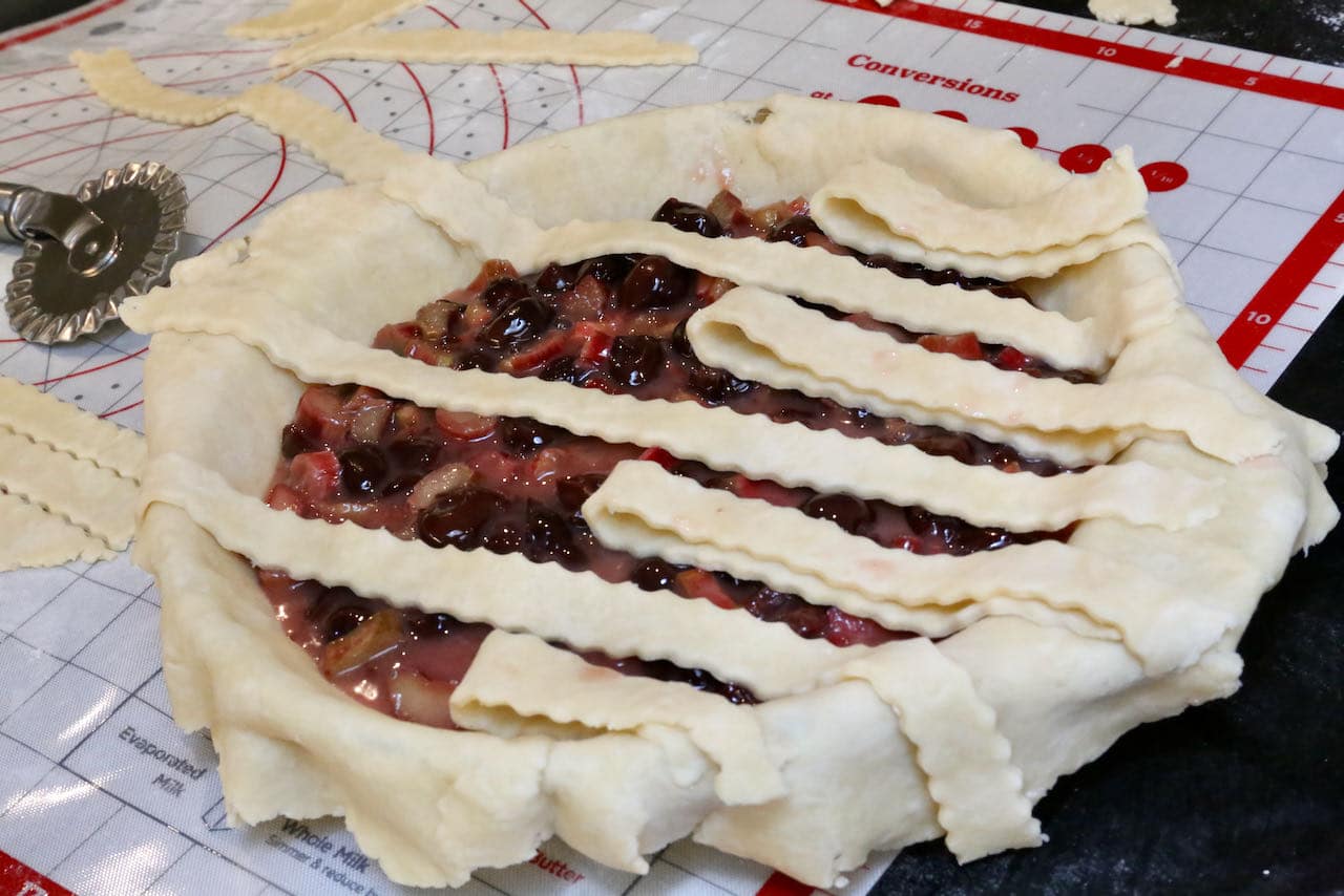 We suggest preparing our Rhubarb Cherry Pie crust using a traditional lattice method.