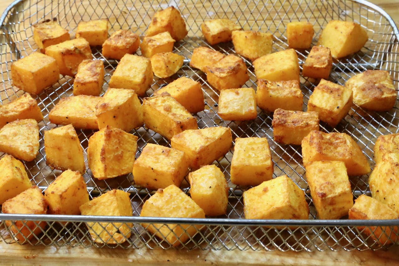 Air Fryer Squash is finished cooking once browned and crispy.