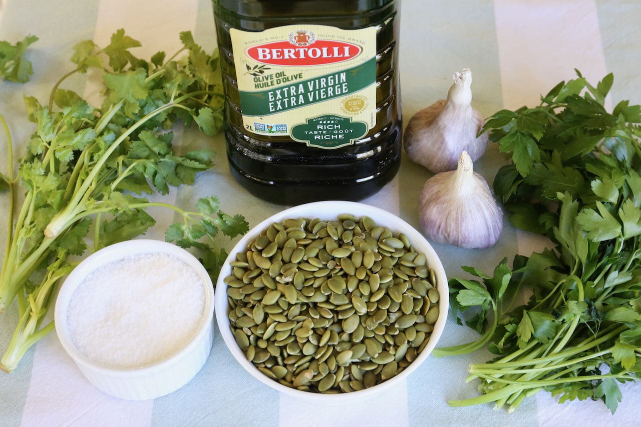 Traditional Mexican Pepita Pesto recipe ingredients.