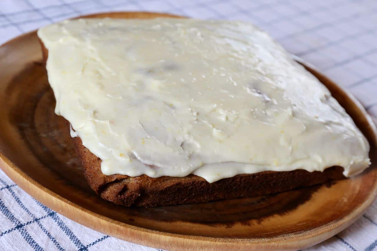 Glaze Gluten Free Banana Cake with lemon icing.