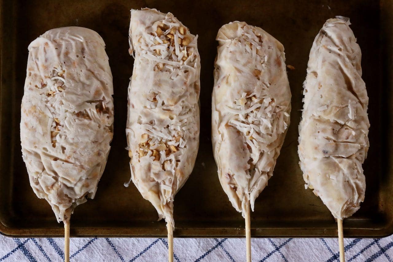 This popular Vietnamese Banana Dessert recipe is frozen and enjoyed on a stick. 