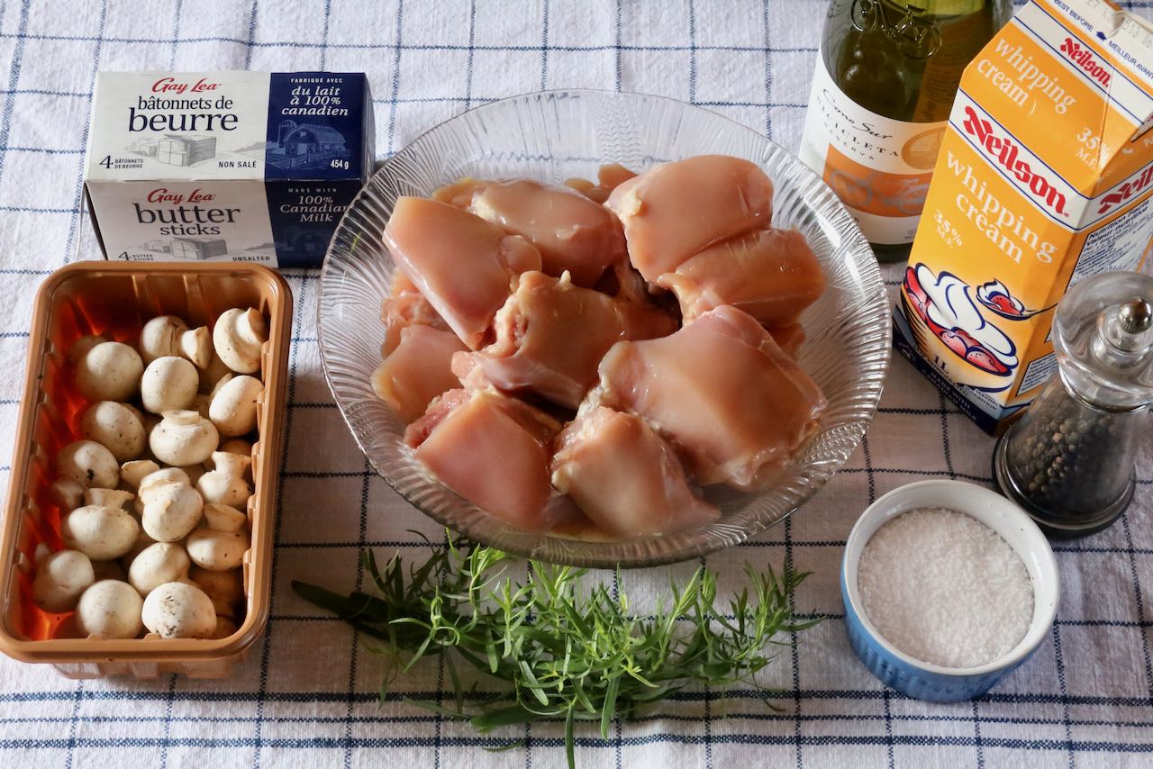 Traditional Poulet a la Creme recipe ingredients. 