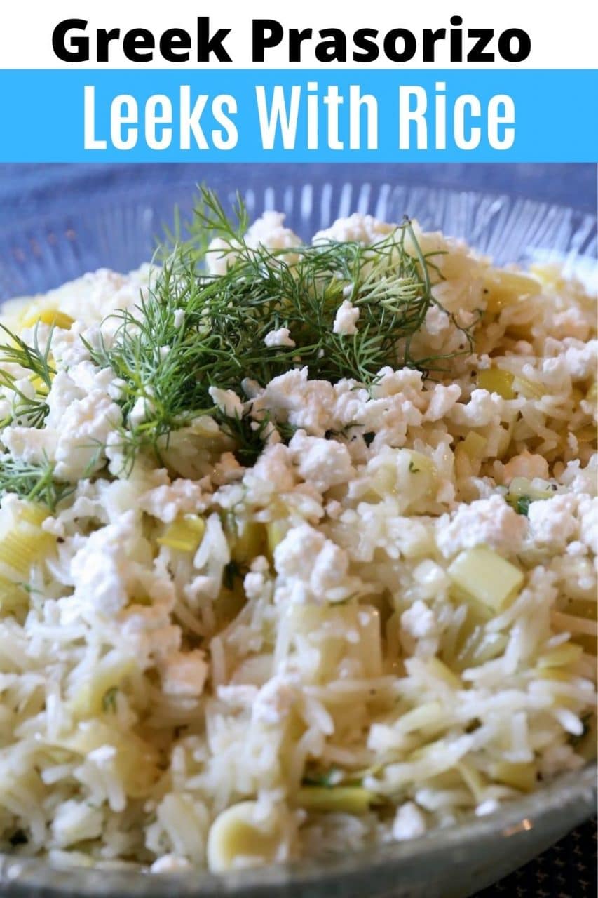 Save our Greek Prasorizo Vegetarian Feta Leek Rice recipe to Pinterest!