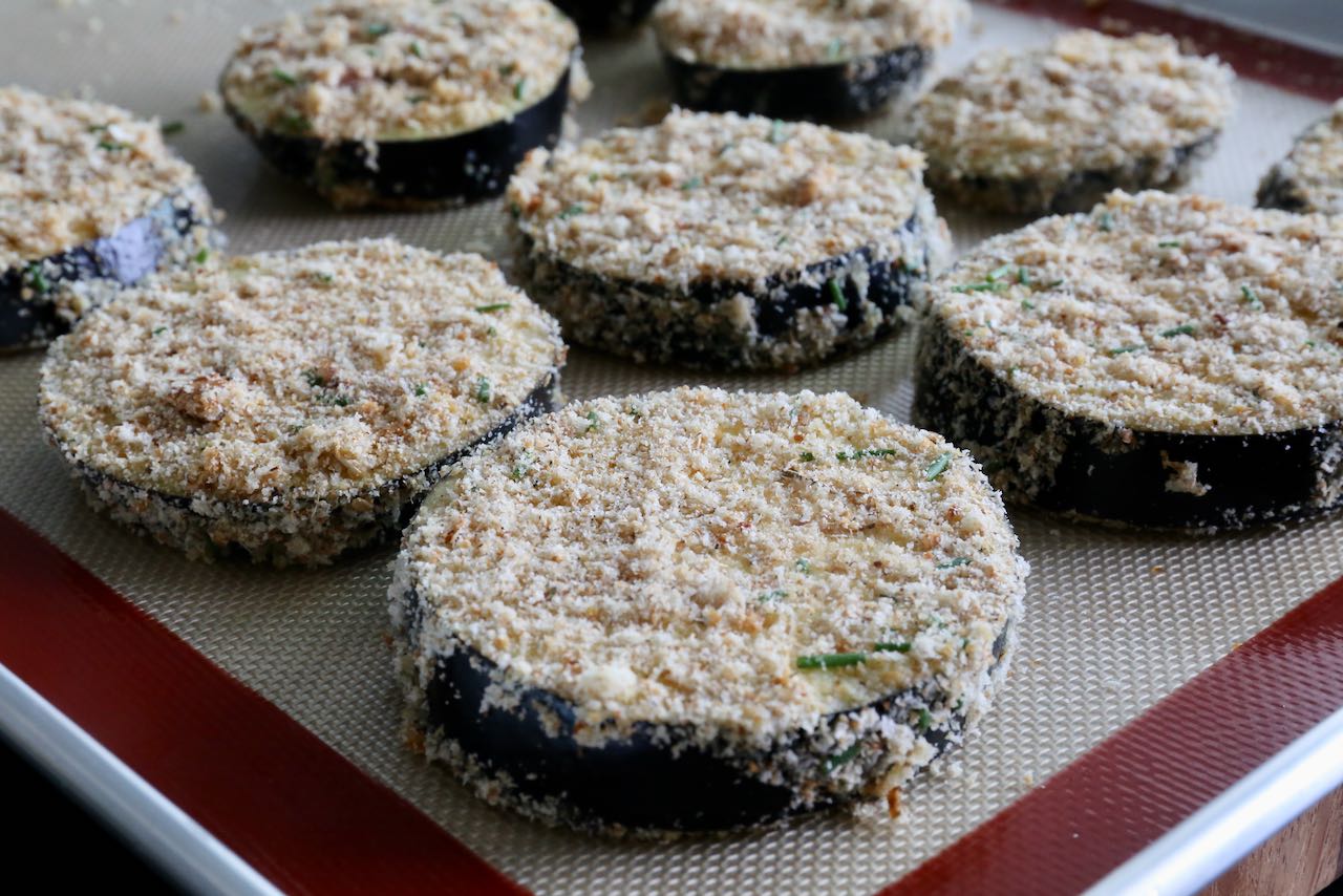 Breaded Air Fryer Eggplant Parmesan Photo Image.
