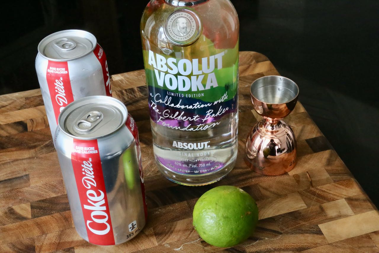 Homemade Vodka and Coke Cocktail recipe ingredients.