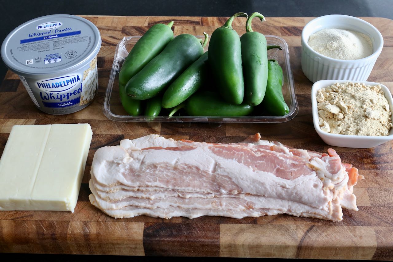 Homemade Air Fryer Bacon Wrapped Jalapeno Poppers recipe ingredients.