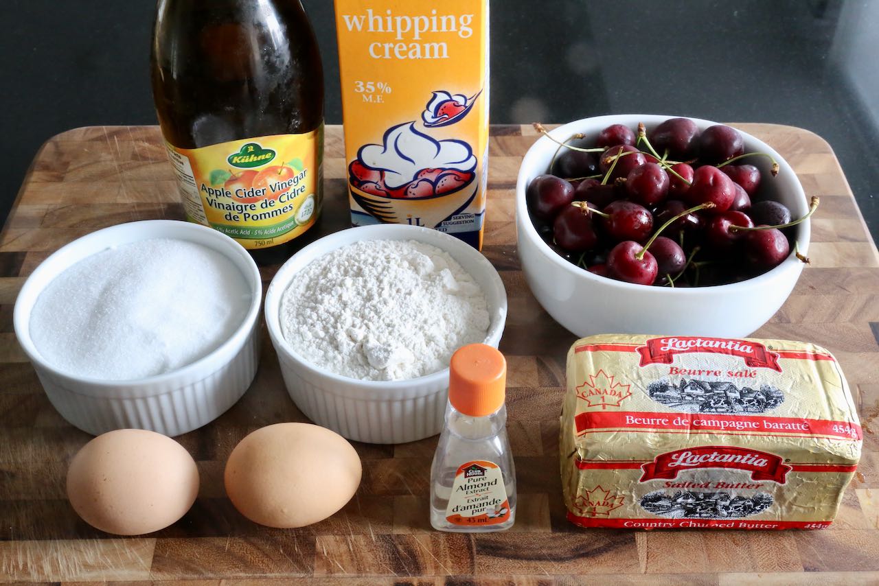 Traditional Cherry Custard Pie recipe ingredients.