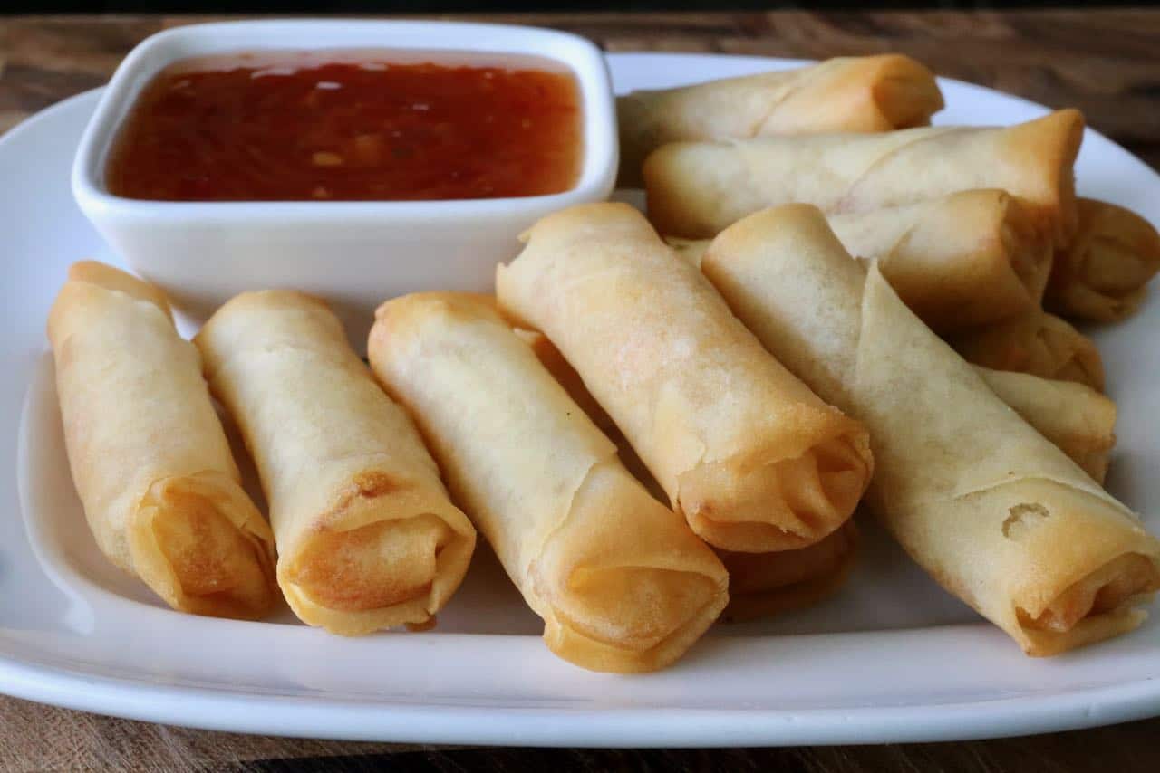 Enjoy Air Fryer Frozen Spring Rolls as an easy vegetarian snack.