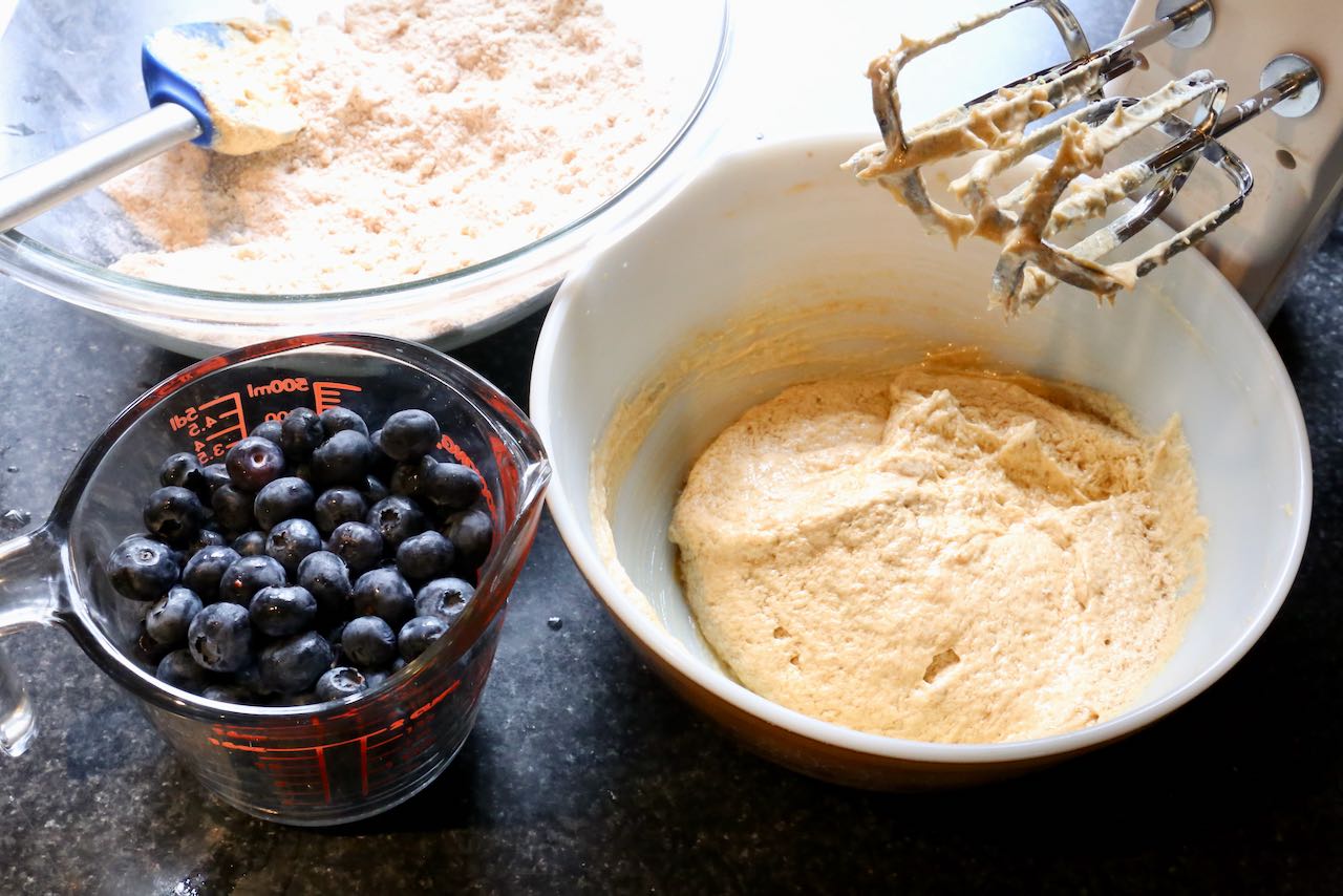 Combine cake batter in a mixing bowl with electric beaters. 