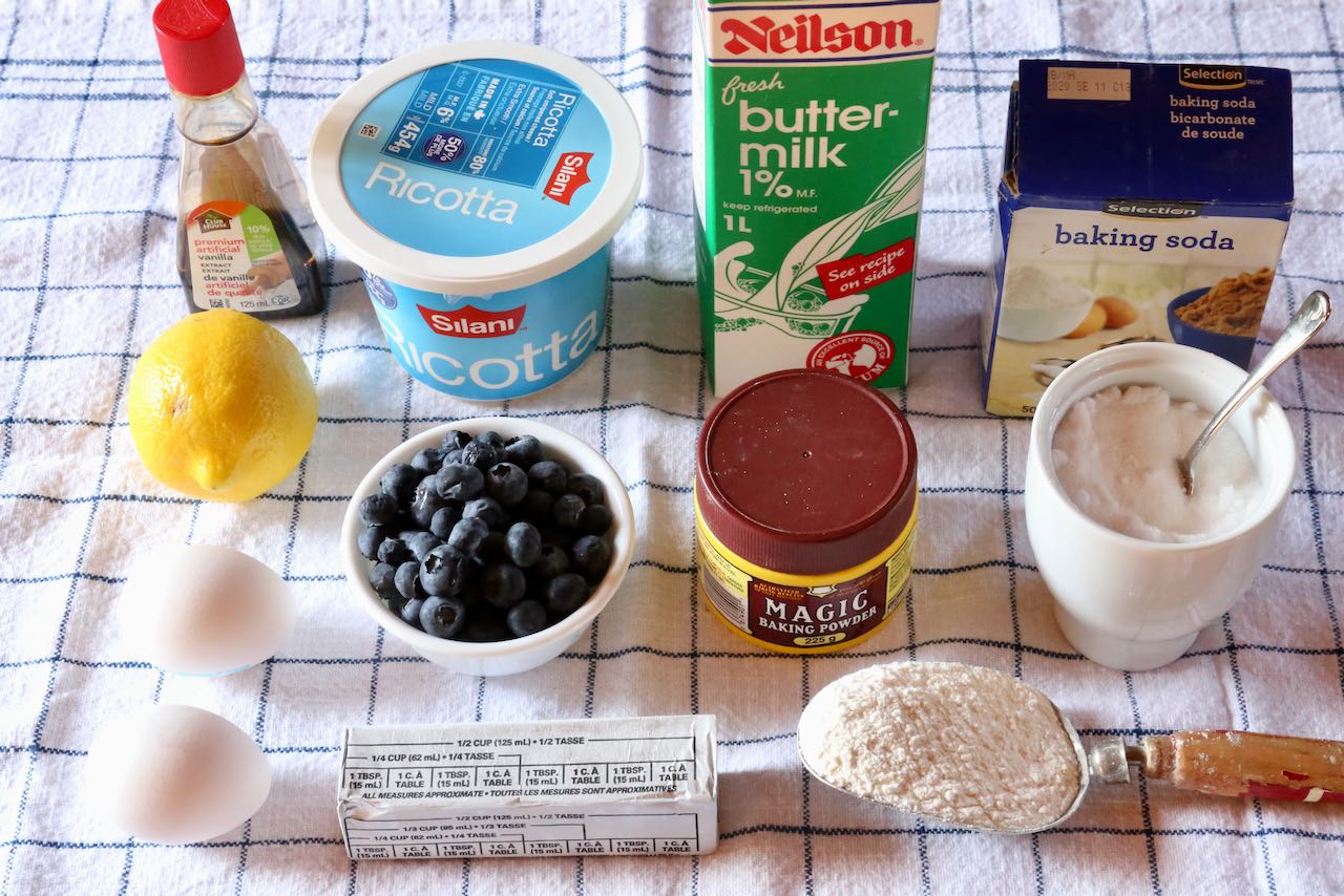 Easy Blueberry Lemon Ricotta Muffins recipe ingredients.