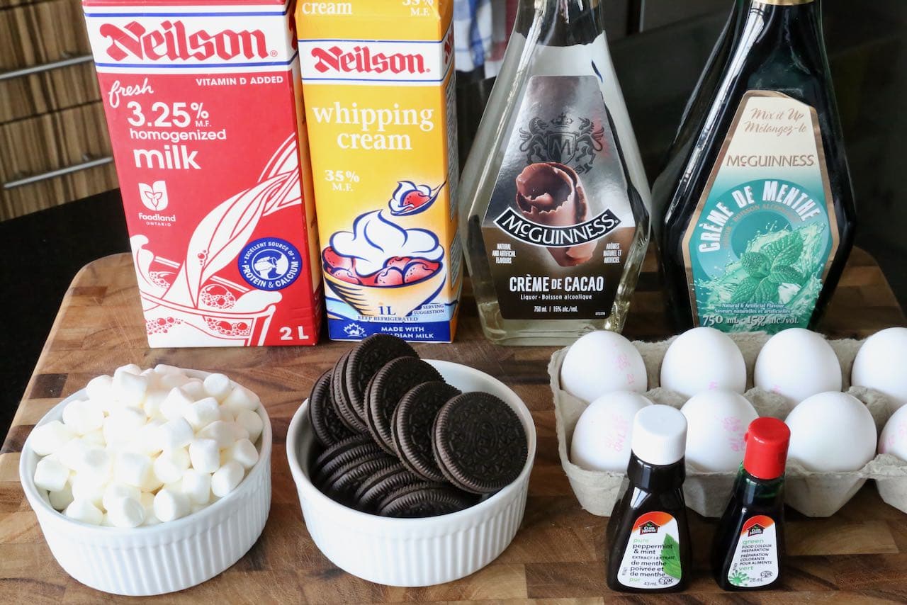 Homemade Grasshopper Ice Cream recipe ingredients.