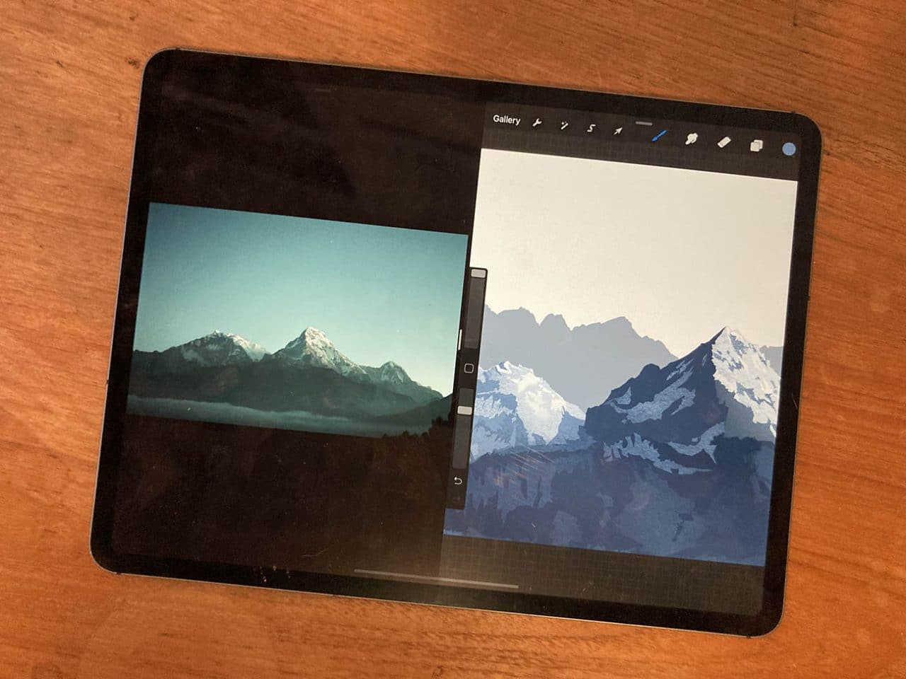 Drawing from a good reference photo is easy with iPad Pro.