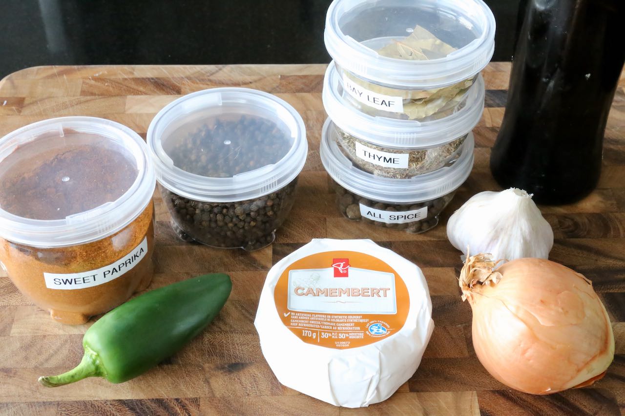Traditional Nakladany Hermelin Czech Marinated Cheese recipe ingredients.