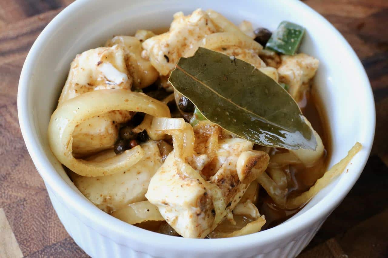Serve this traditional Czech Marinated Cheese recipe with crackers, crostini or sliced baguette.