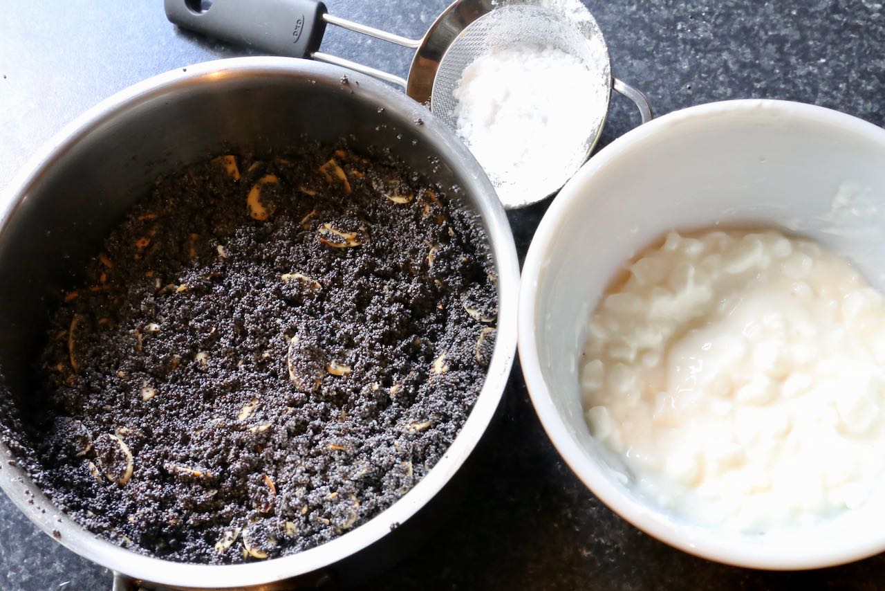 Poppy Seed Pasta toppings include sweet cottage cheese and powdered sugar.