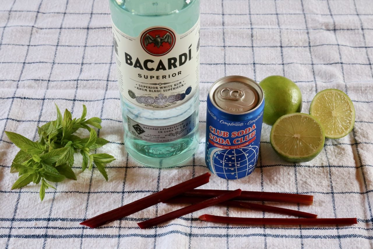 Rhubarb Mojito Cocktail recipe ingredients.