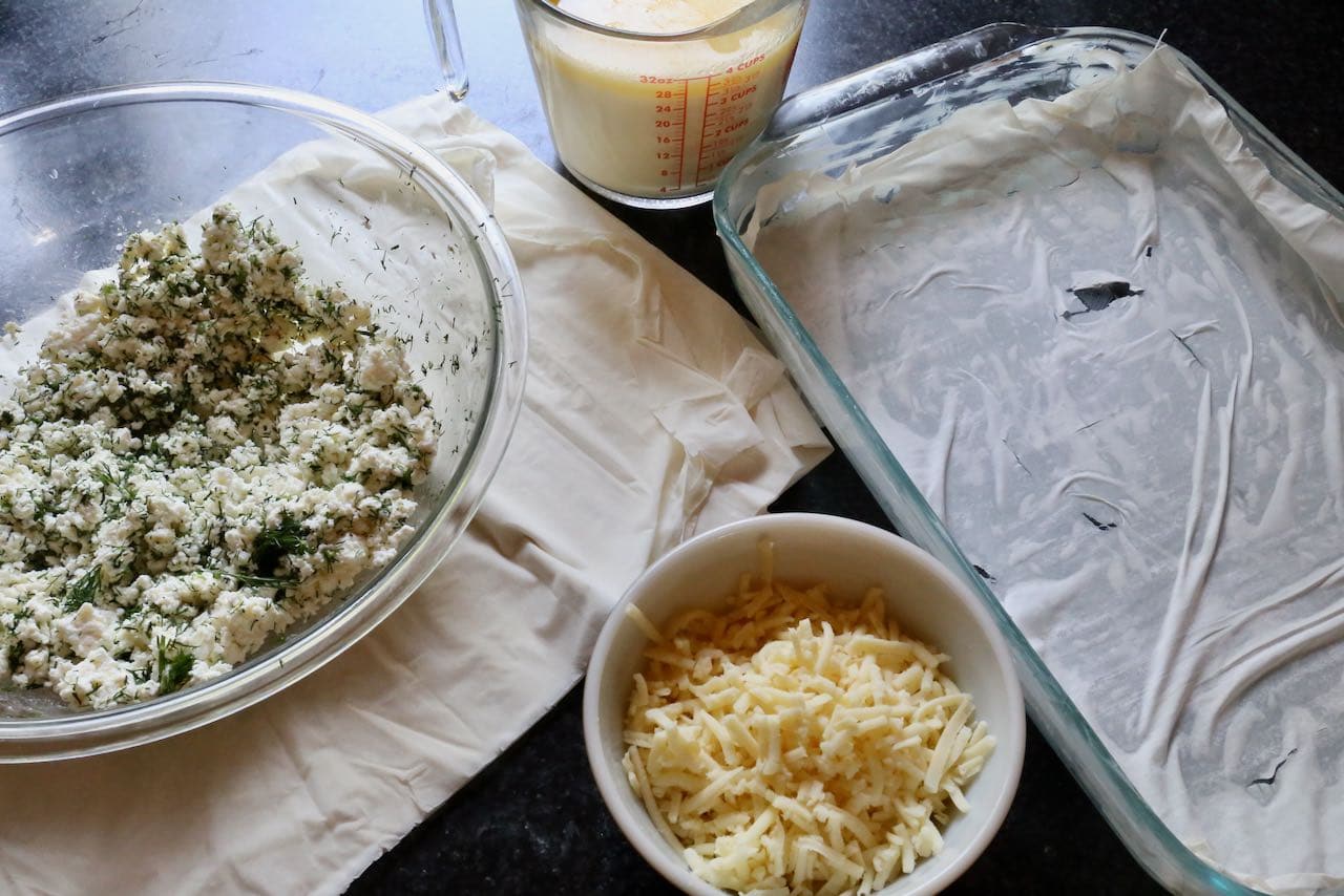 Tepsi Boregi is a Turkish Pie made of filo pastry, cheese, eggs and fresh herbs.