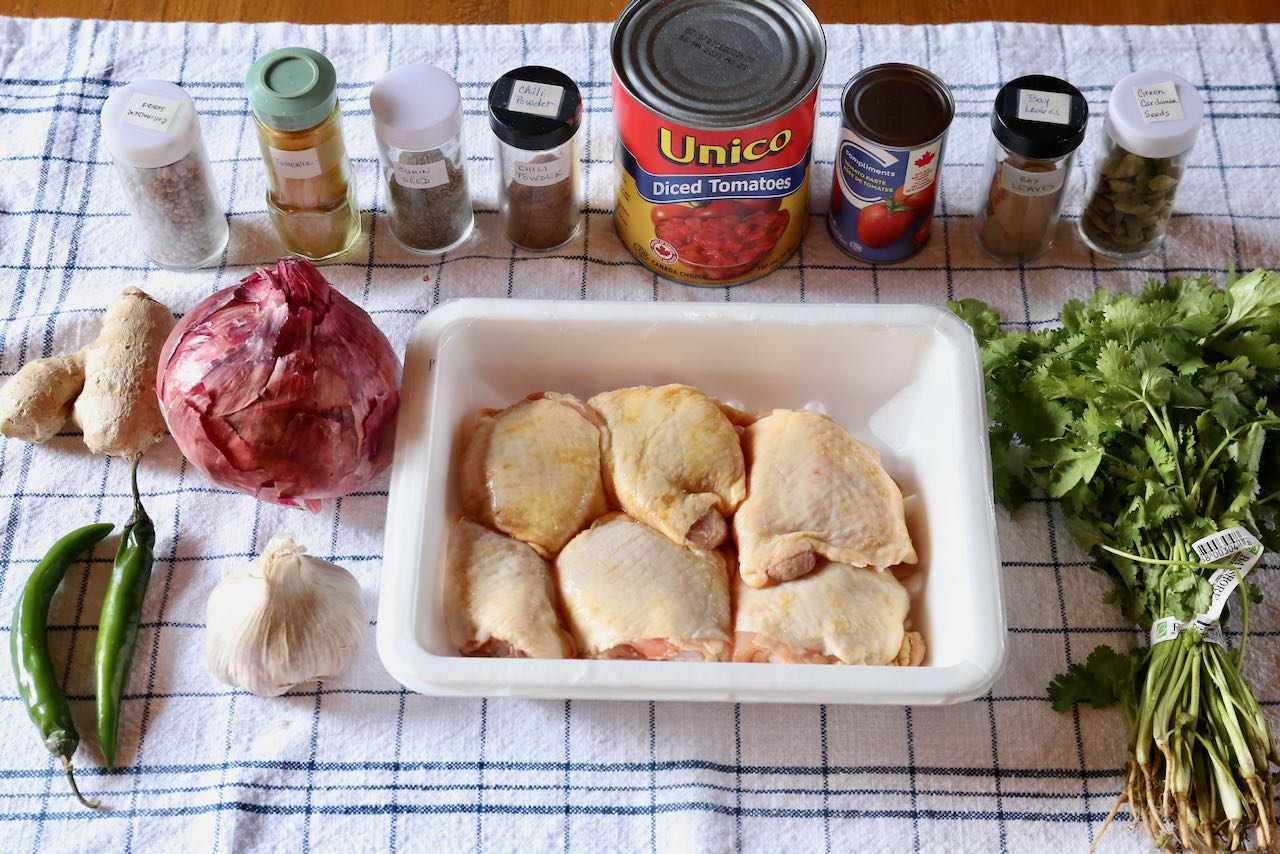 Homemade Pakistani Chicken Salan recipe ingredients.