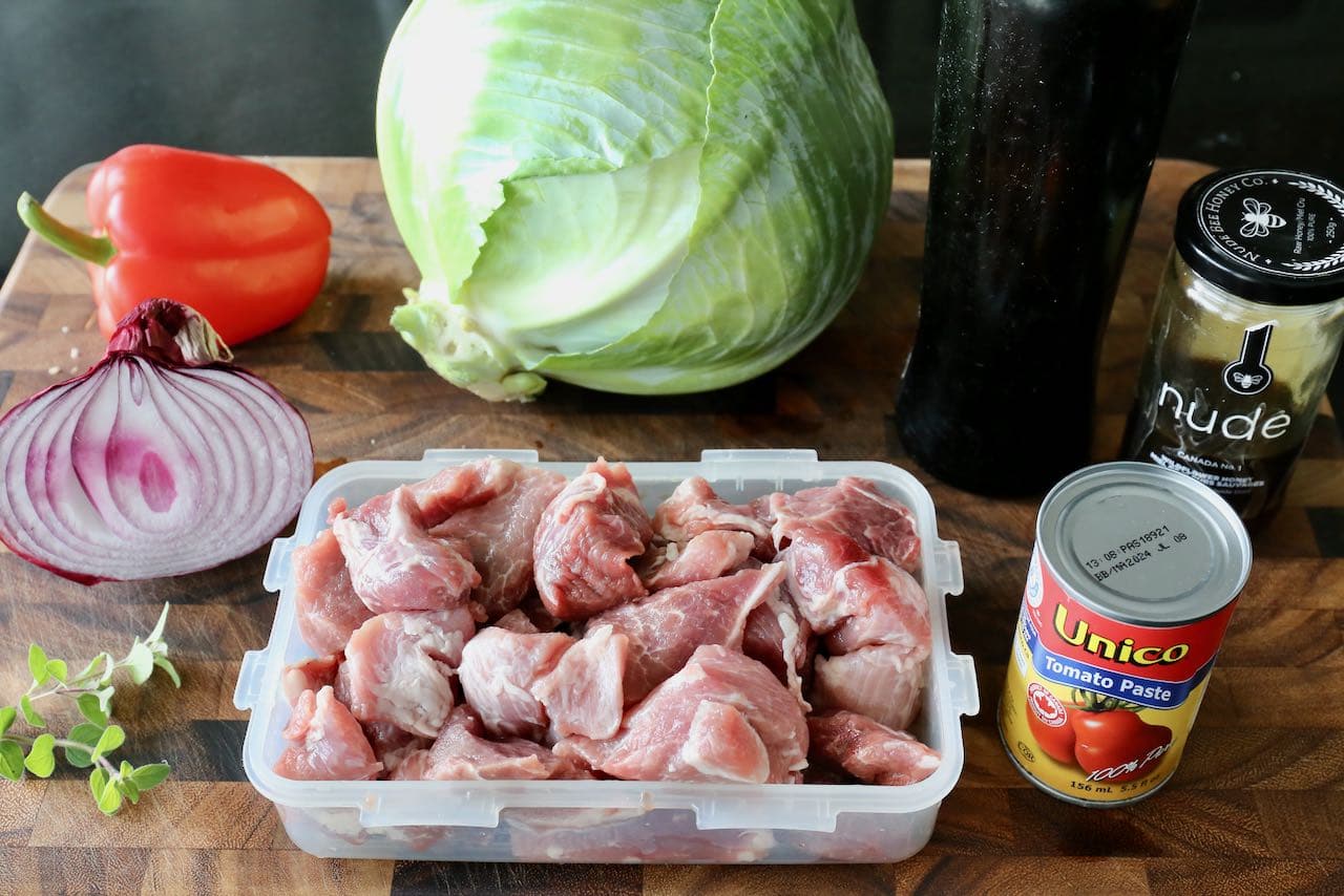 Homemade Greek stew recipe ingredients.