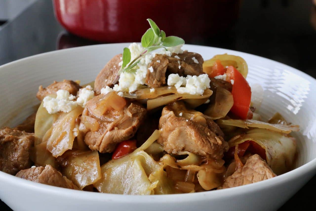 Greek Sweet Pepper Pork and Cabbage Stew Recipe