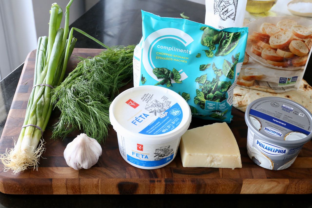 Traditional homemade Spanakopita Dip recipe ingredients.