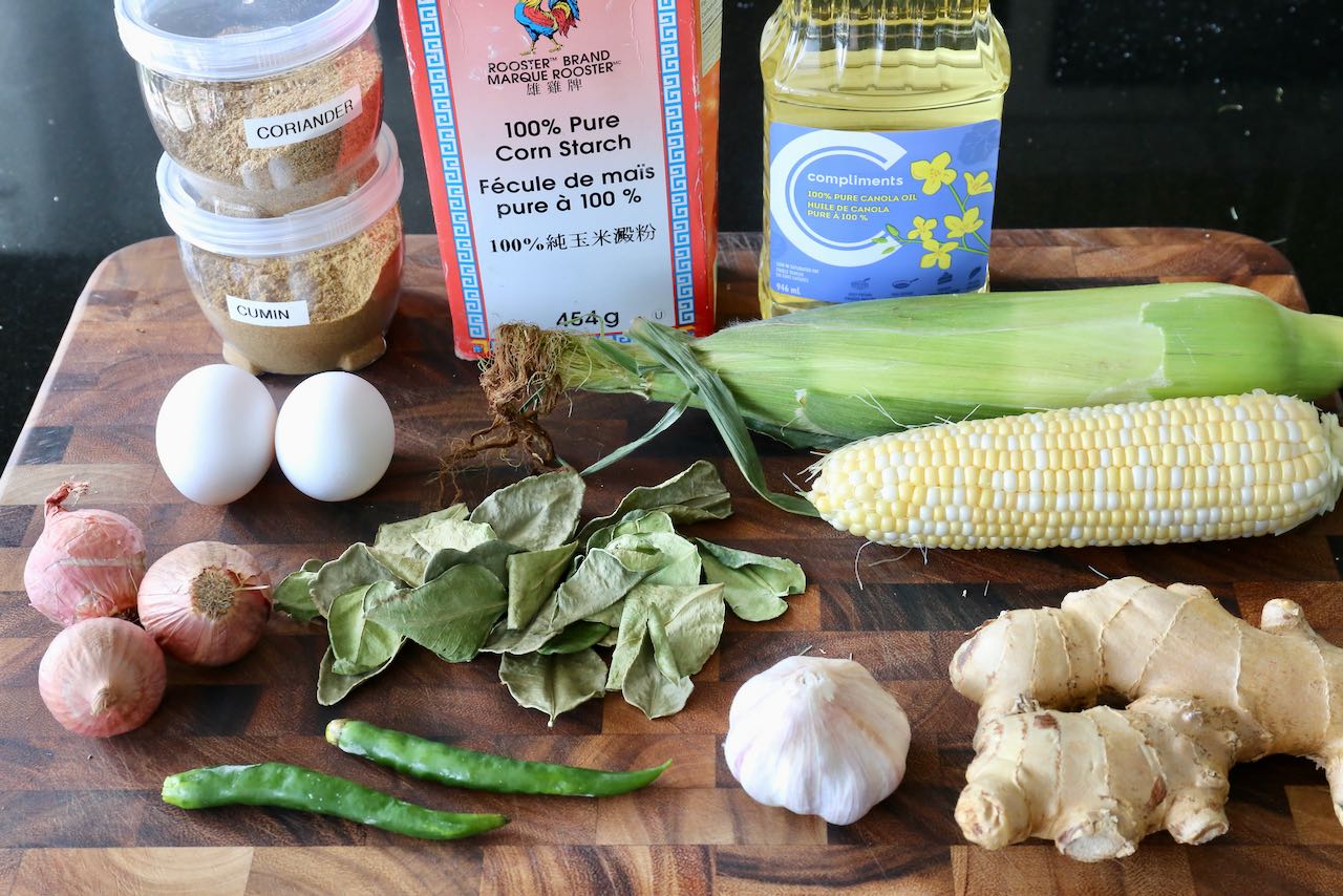 Traditional Perkedel Jagung Indonesian Corn Fritter recipe ingredients. 