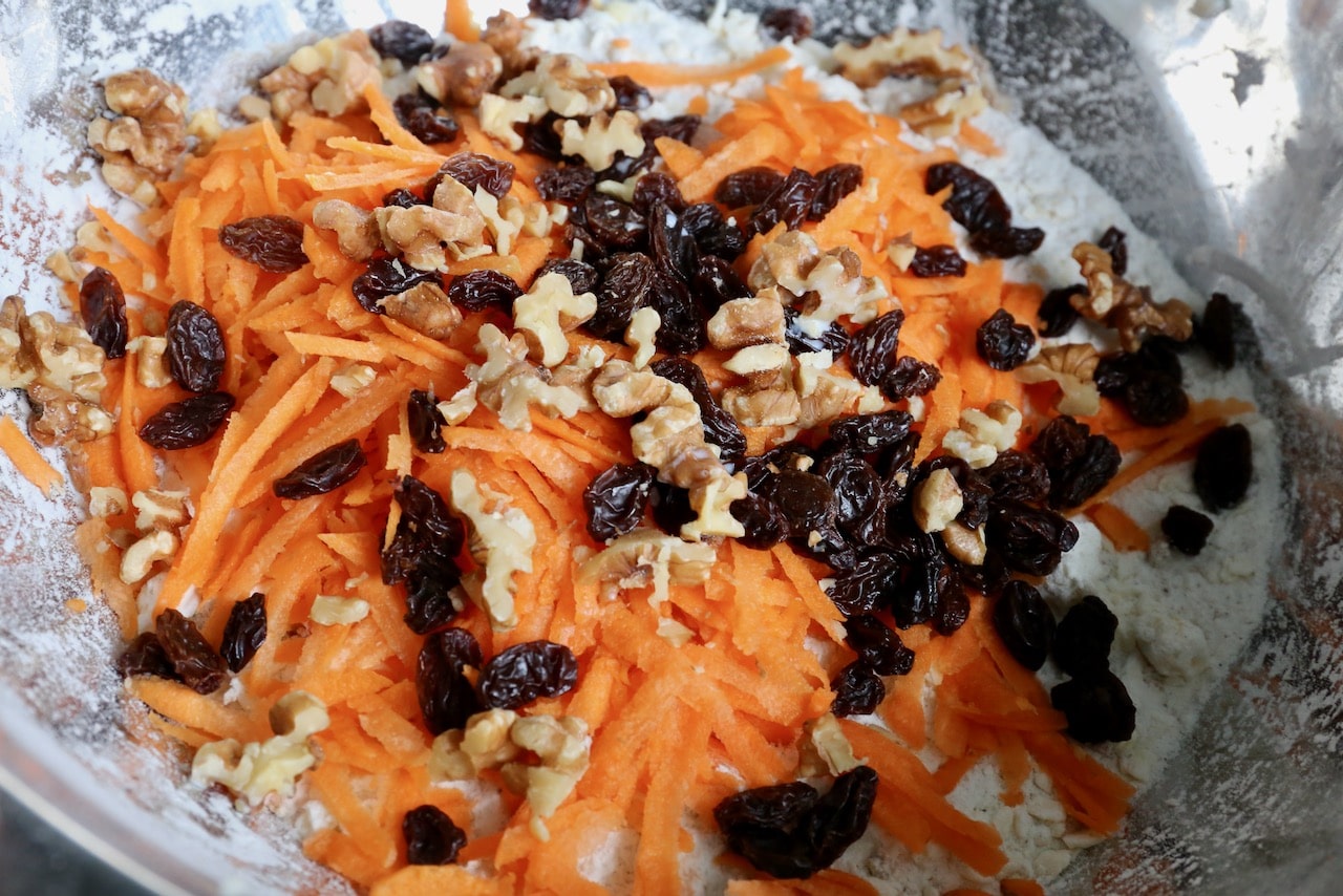 This easy scone recipe features grated carrots, raisins and walnuts.