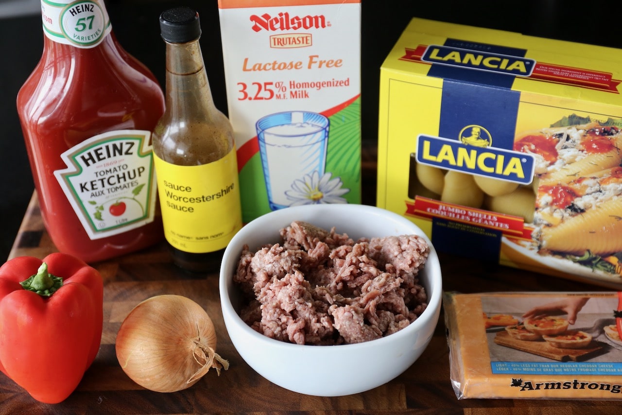 Homemade Philly Cheesesteak Stuffed Pasta Shell recipe ingredients. 