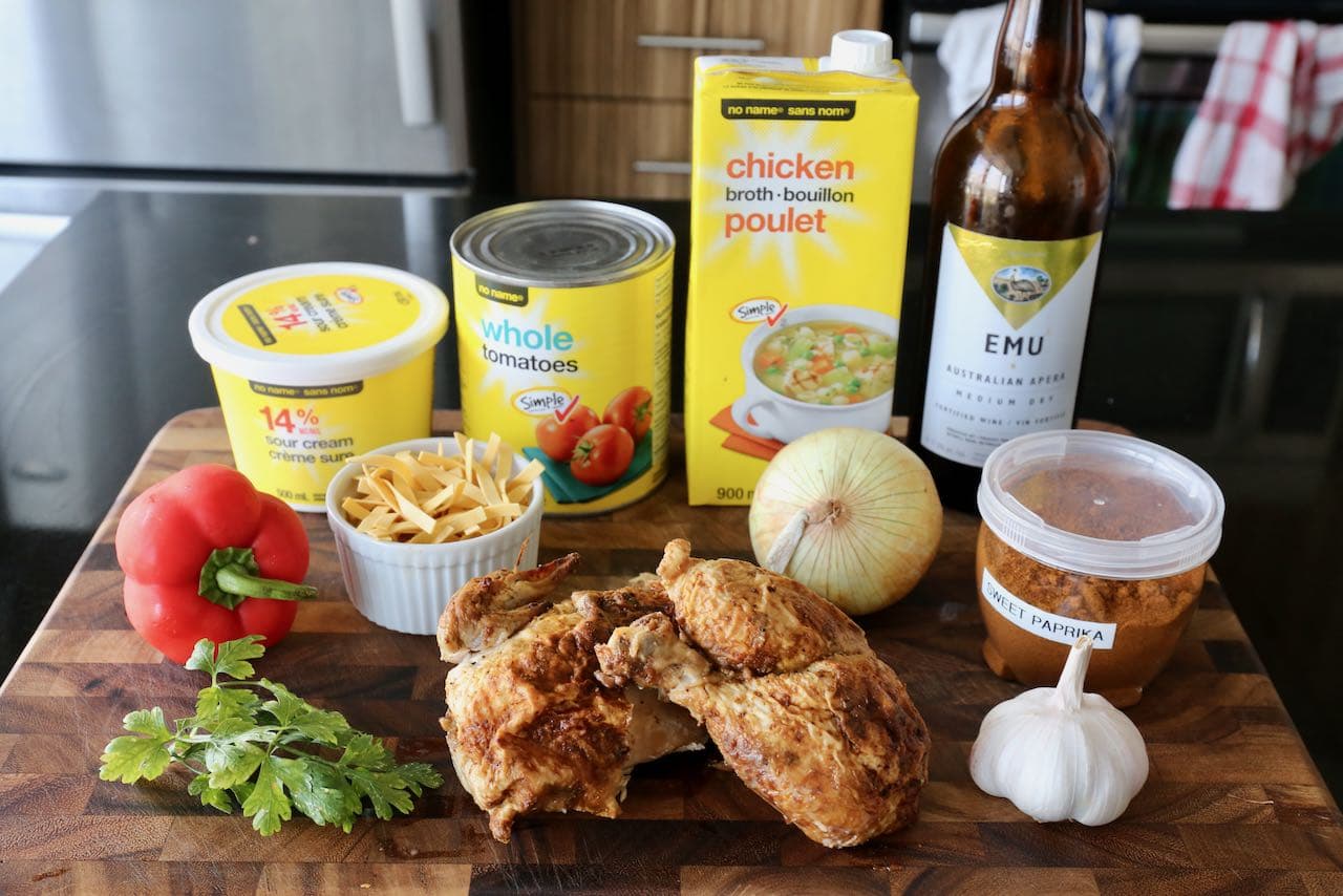 Traditional Hungarian Paprika Chicken Soup recipe ingredients.