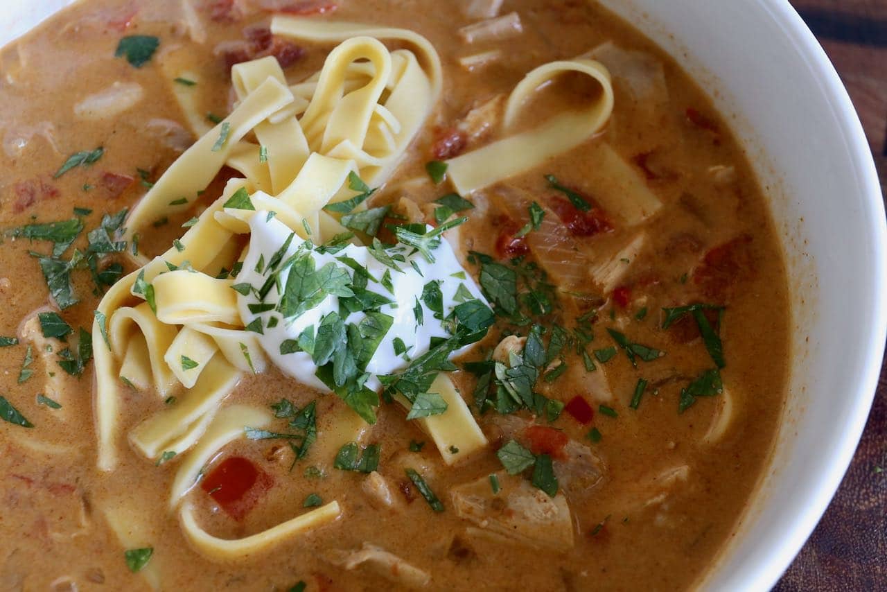 Chicken Paprika Soup is an easy Hungarian recipe that uses leftover roast chicken.
