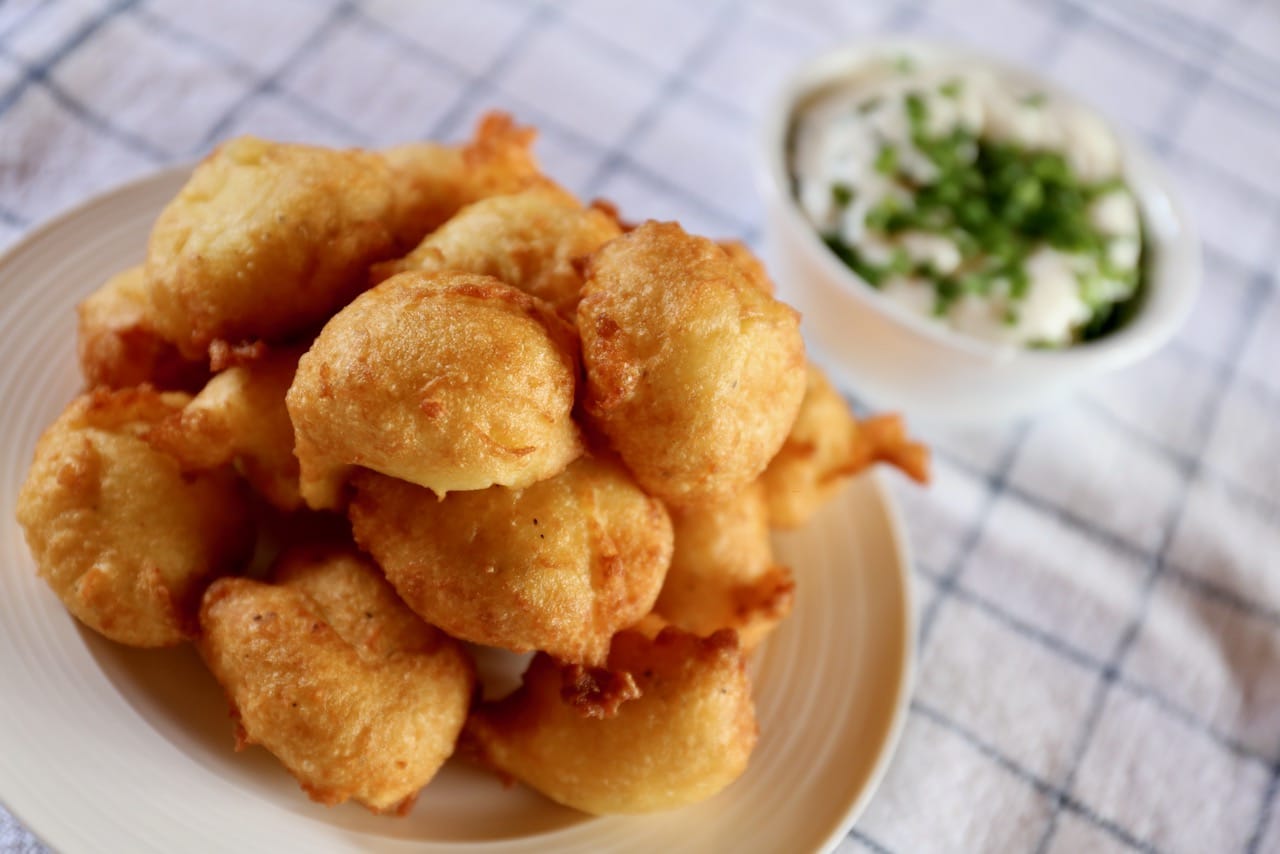 We love serving Potato Fritters as a snack dunked in chive sour cream.