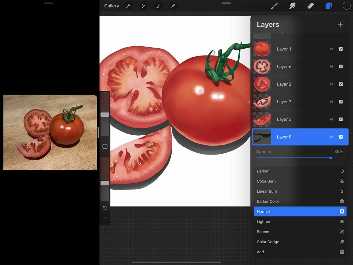 How to Draw Tomatoes: Adjusting opacity is a useful tool when drawing digitally