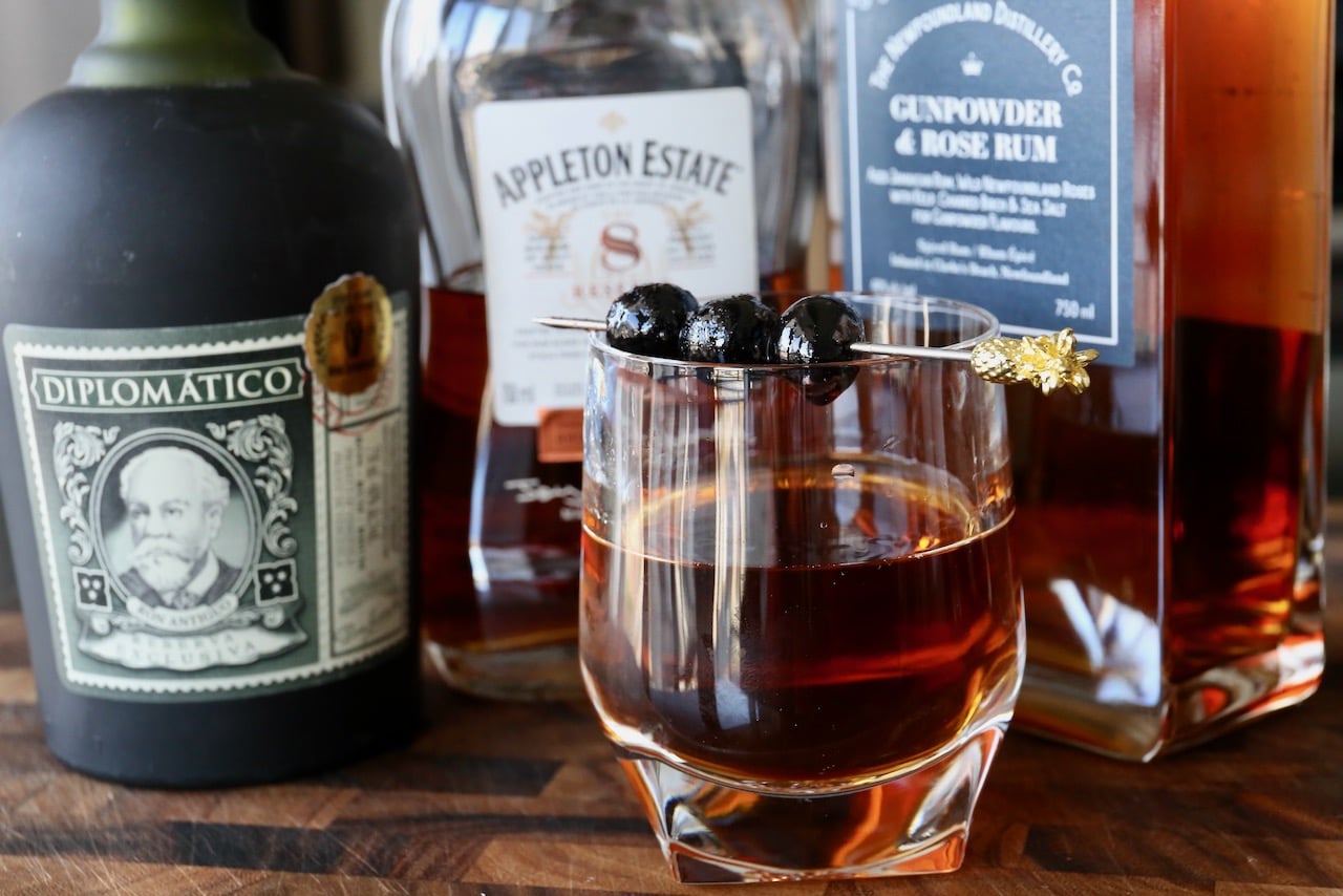 Traditional Rum Manhattan Cocktail Photo Image.