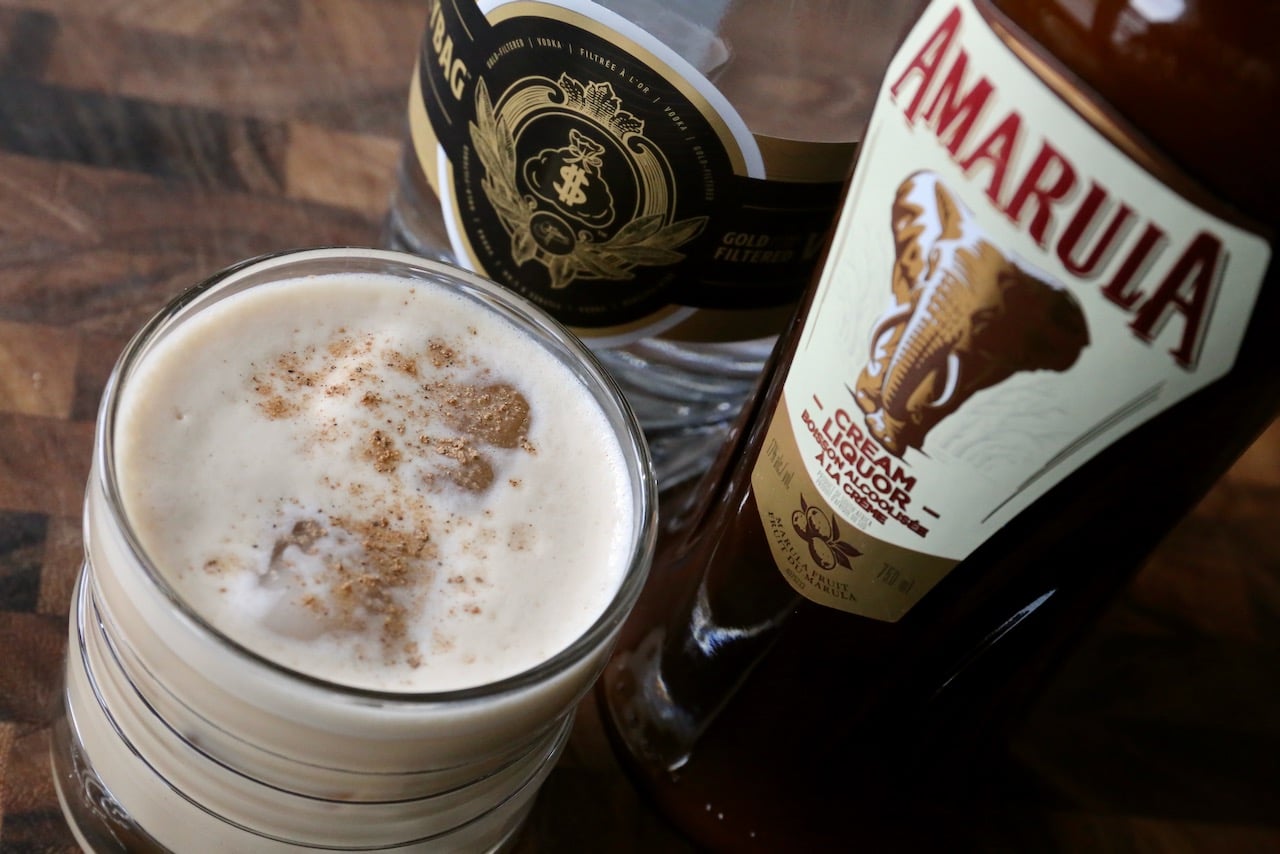 Our Amarula Cocktail features South African cream liqueur, espresso coffee, vodka, milk and nutmeg.