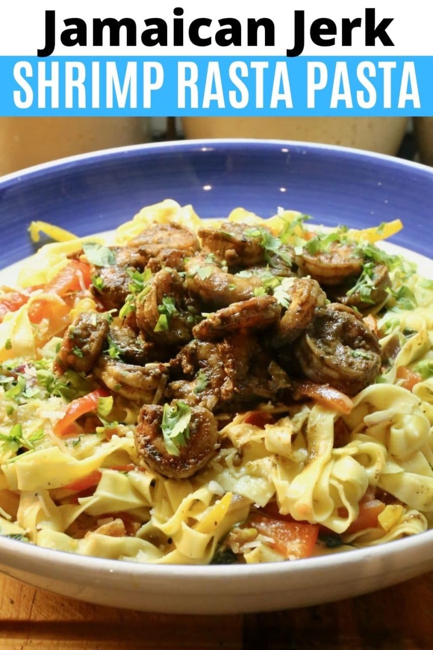 Save our homemade Jamaican Jerk Shrimp Rasta Pasta recipe to Pinterest!