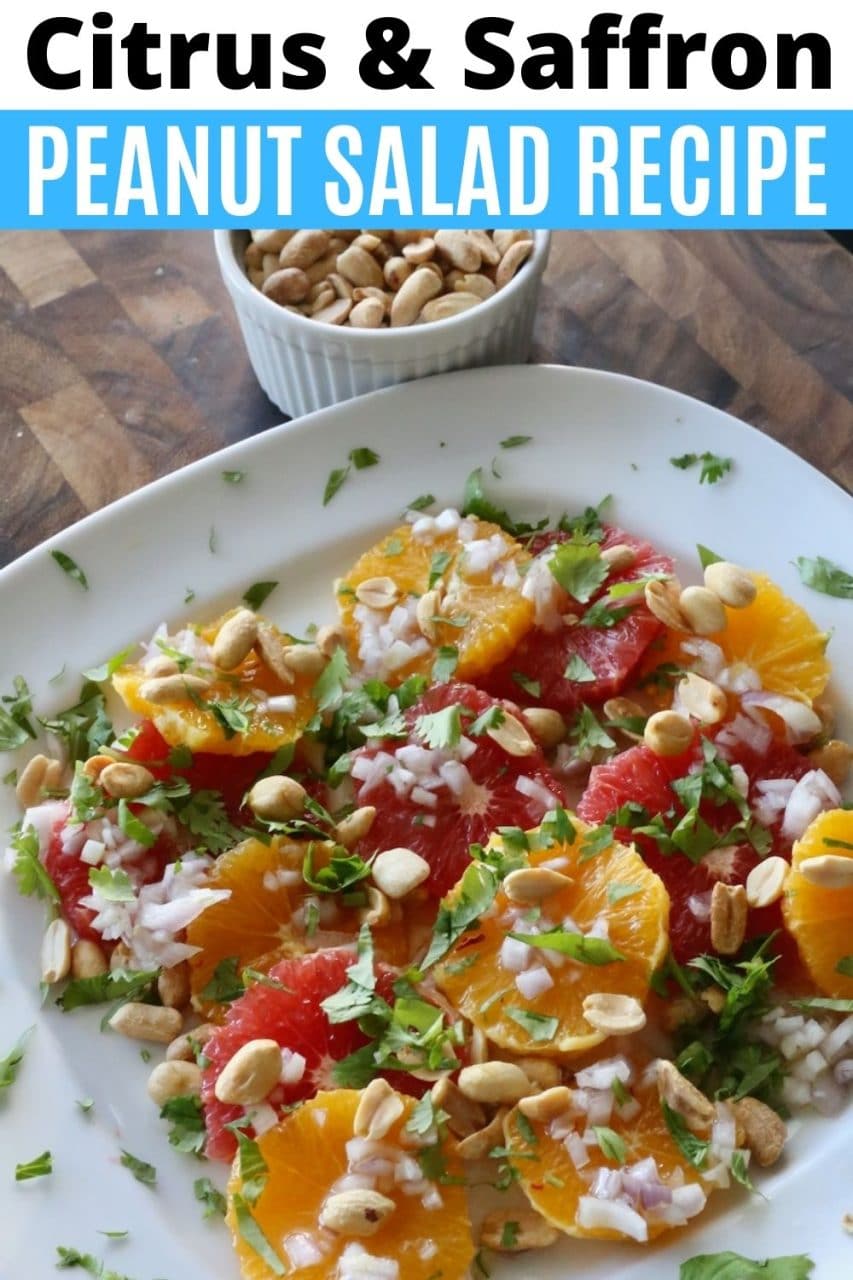 Save our Healthy Vegan Citrus Saffron Peanut Salad recipe to Pinterest!