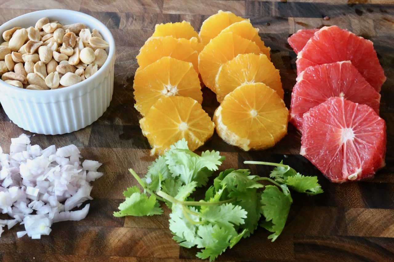 Our easy Citrus Peanut Salad recipe features shallots, cilantro, orange and grapefruit.