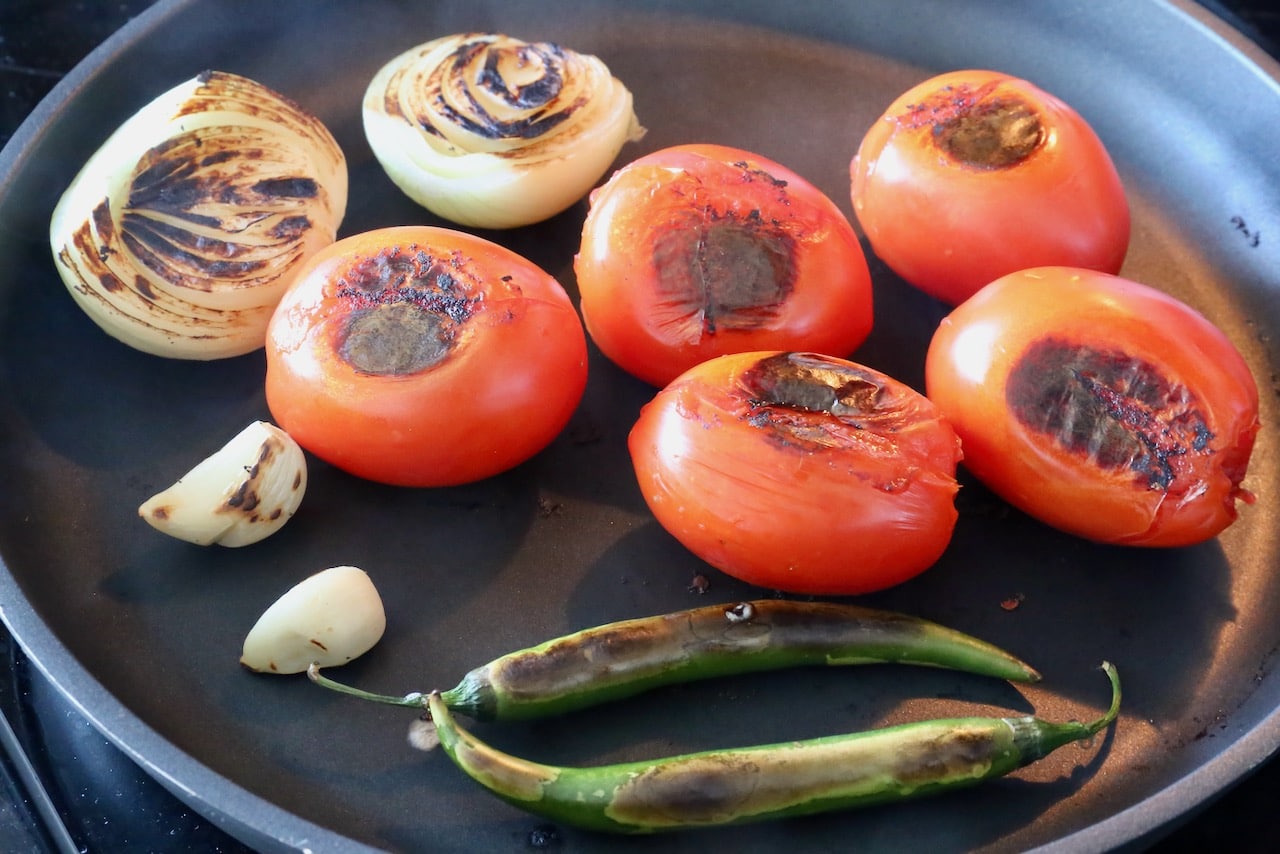 This easy homemade Salsa Mexicana is dry roasted in a large skillet.