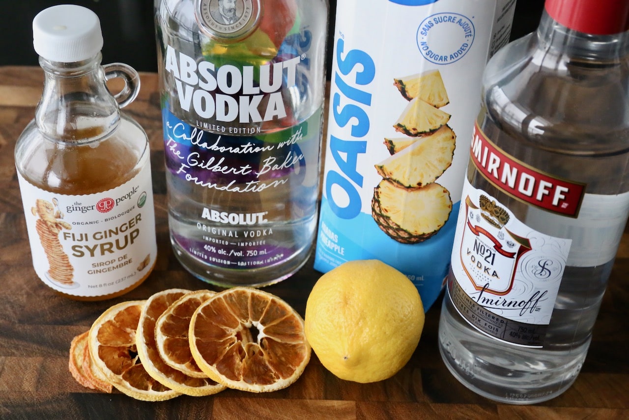 Homemade Pineapple Vodka Martini recipe ingredients.