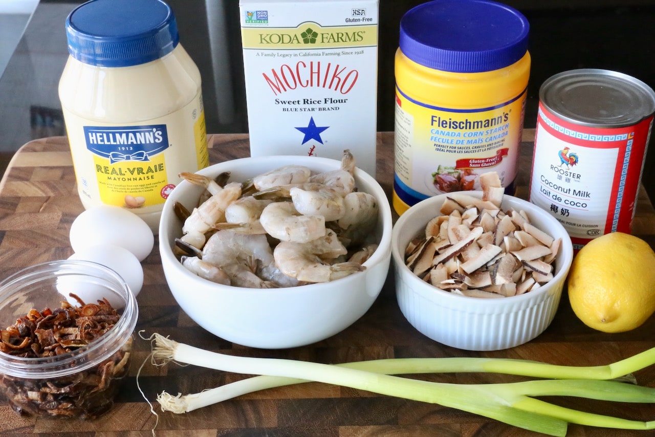Homemade Creamy Coconut Shrimp recipe ingredients.