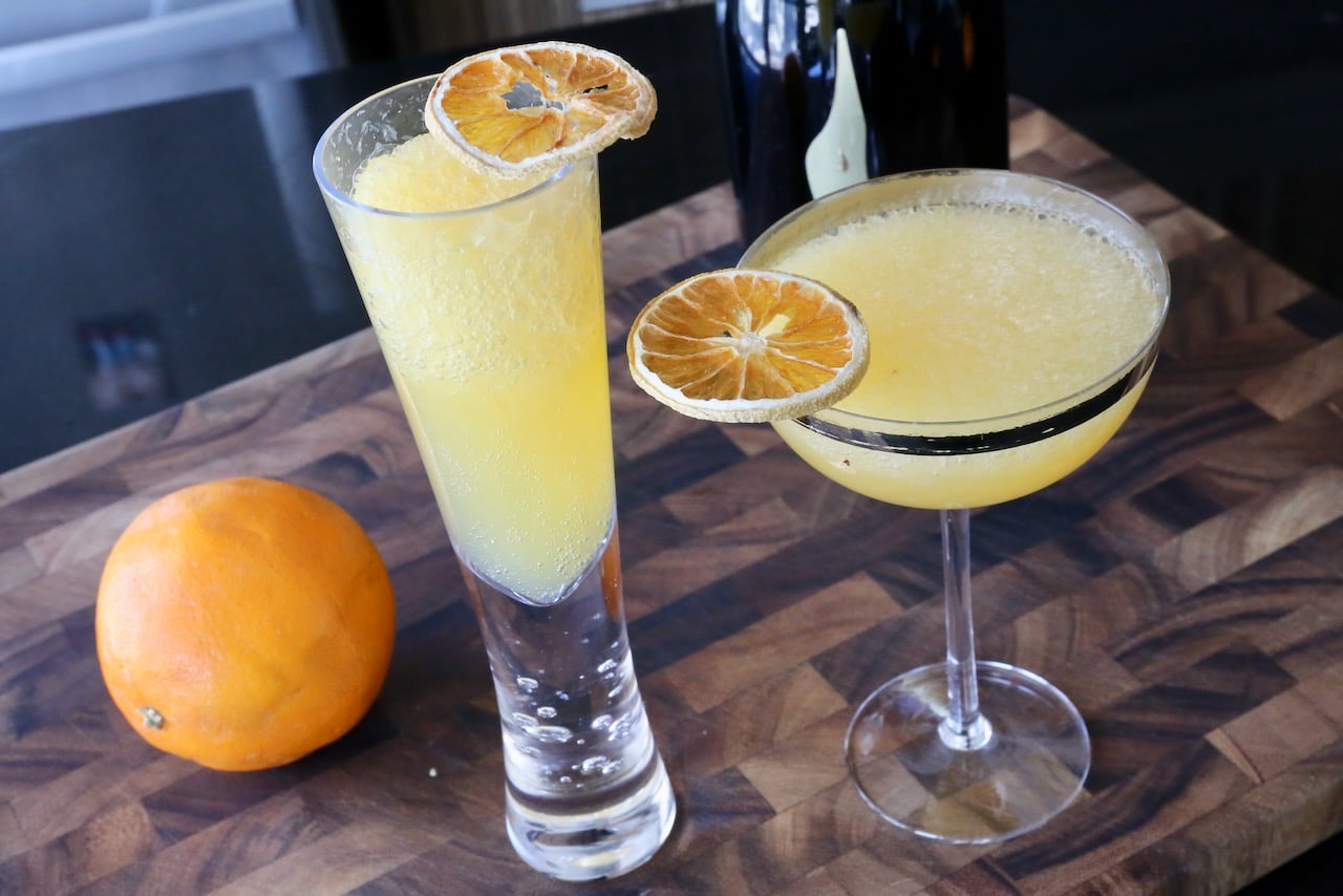 Garnish a Mimosa Slushie with dehydrated citrus wheel or an orange slice.