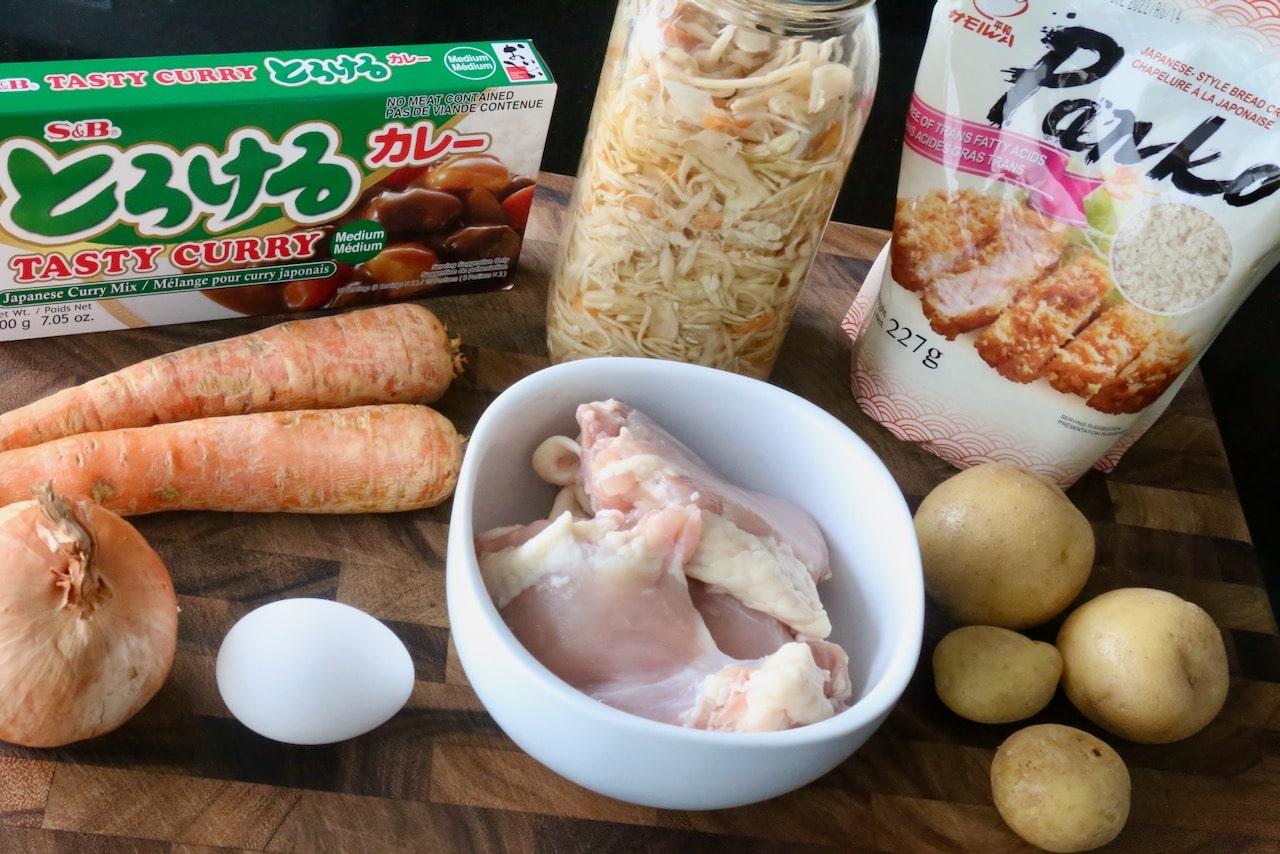 Traditional Japanese Chicken Katsu Curry recipe ingredients.