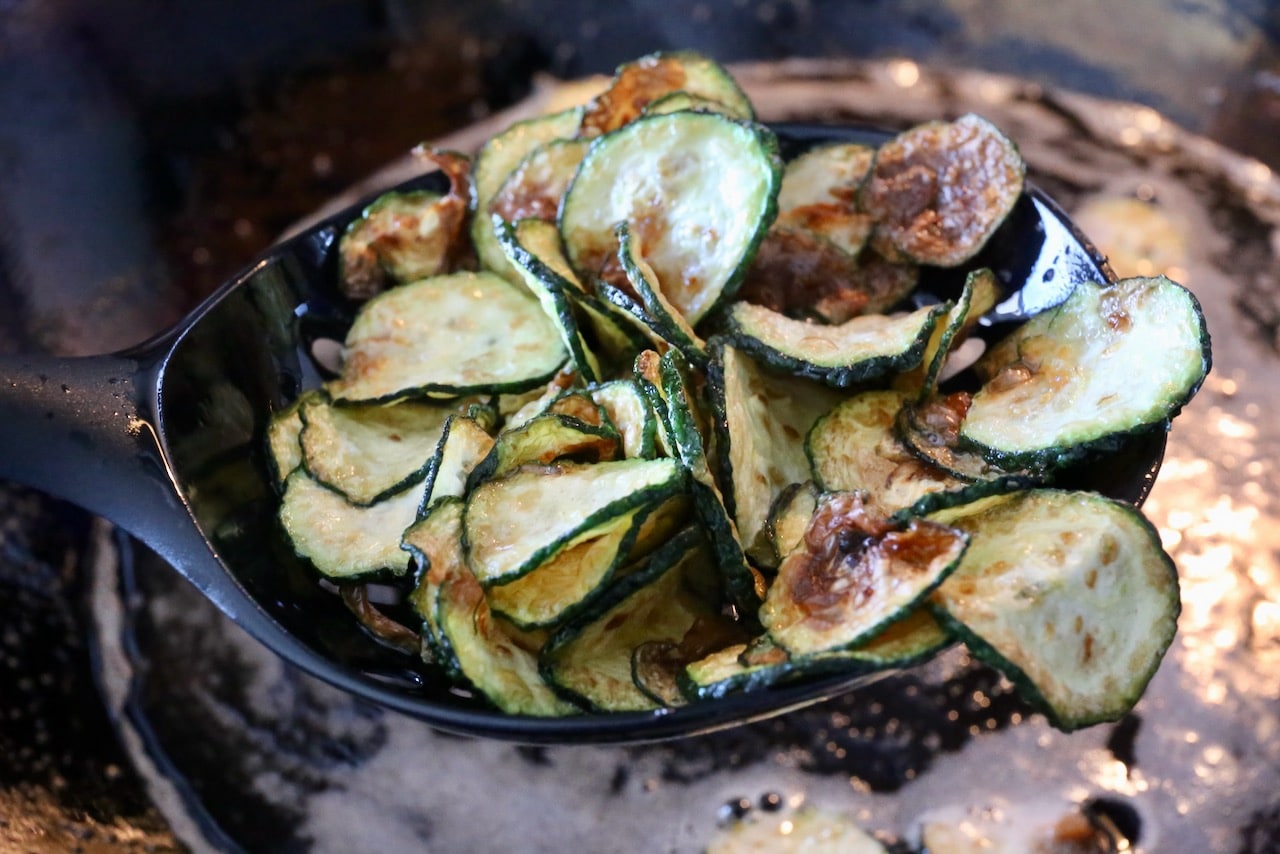 Pasta Nerano's unique ingredient is crispy deep fried thinly sliced zucchini.