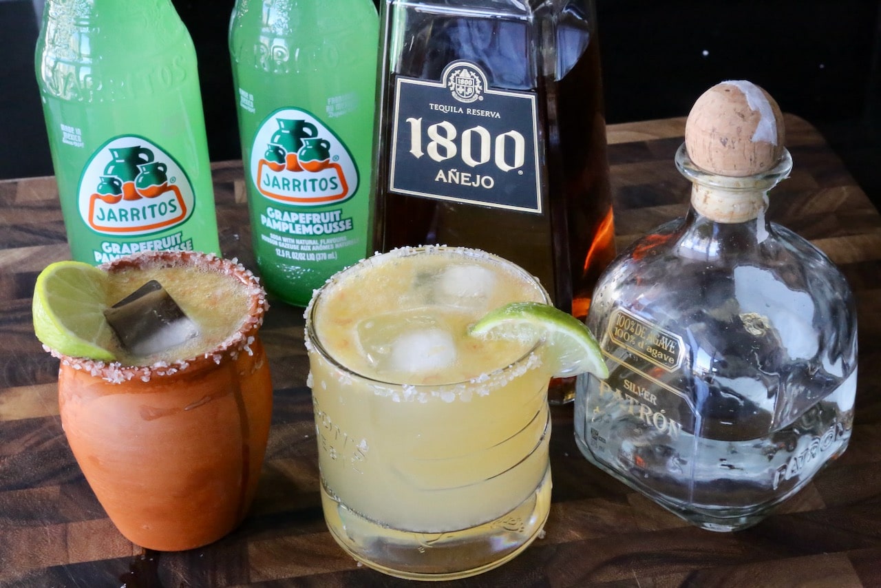 You can serve Cantaritos in a rocks glass or clay cup.